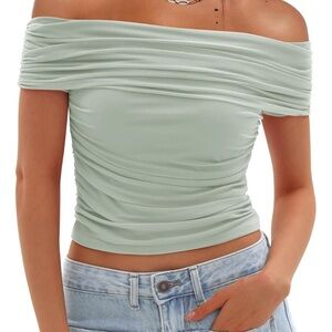 Off-Shoulder Light sage Green Crop Top